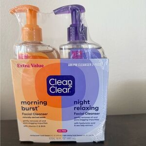 NWT Clean & Clear AM/PM Facial Cleanser Set Morning Burst and Night Relaxing